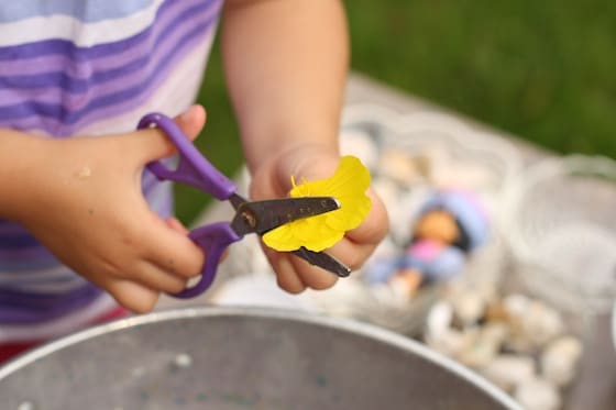 snipping flowers into the fairy soup