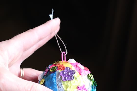 using paper clip as hanger for homemade christmas ornament