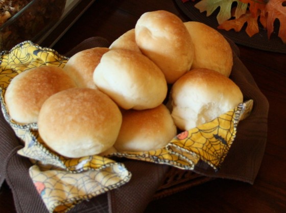 basket of bread machine dinner rolls