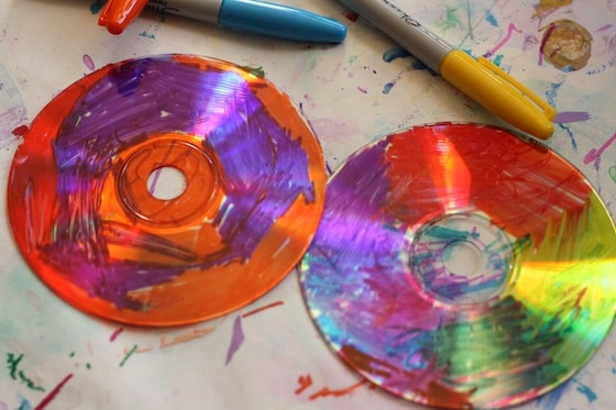 CDs coloured with Sharpies