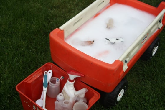 washing up in a wagon