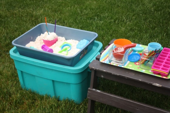 cloud dough set up on DIY Activity tables