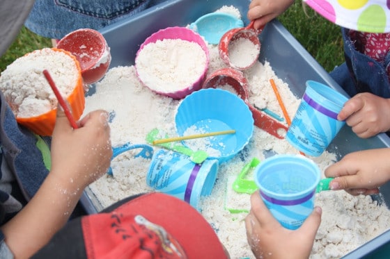 kids playing with cloud dough