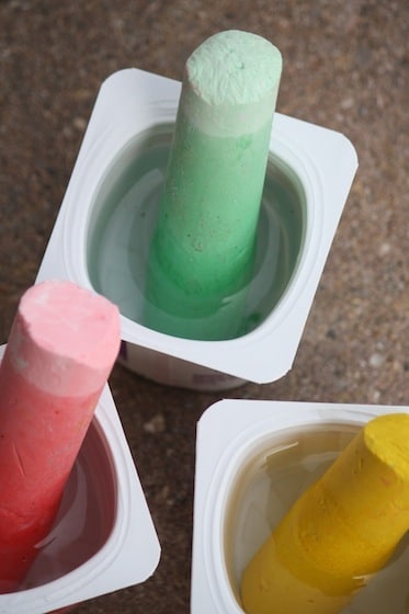 wet sidewalk chalk soaking in water