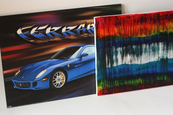 thrift shop canvas art - ferrari and abstract