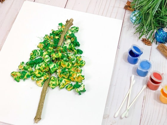 popcorn christmas tree and paints