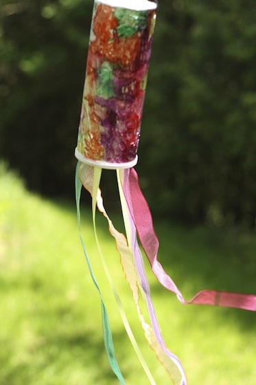 pringles can windsock hanging from tree