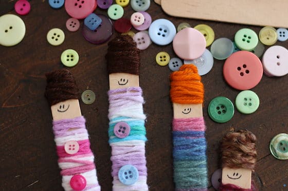 Craft stick dolls and buttons