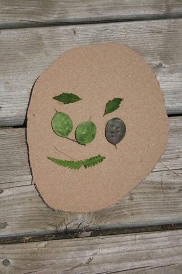 face made of leaves on cardboard