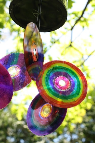 photo taken from underneath coffee can wind chime