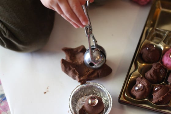 meatball tongs and chocolate and strawberry playdough