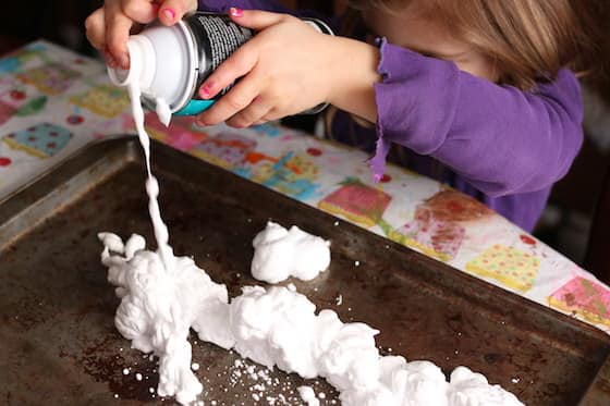 shaving cream on baking sheet