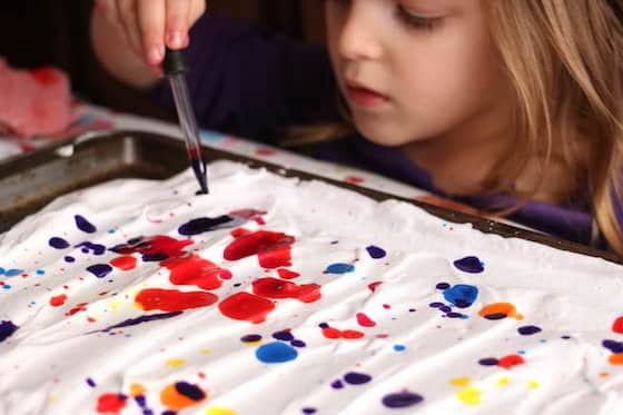 Dripping food colouring on shaving cream