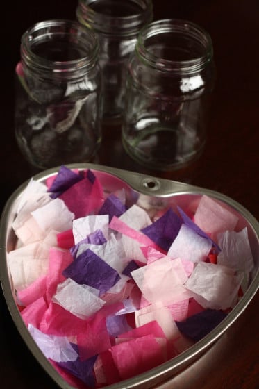 tissue paper and jars for Valentine's votives