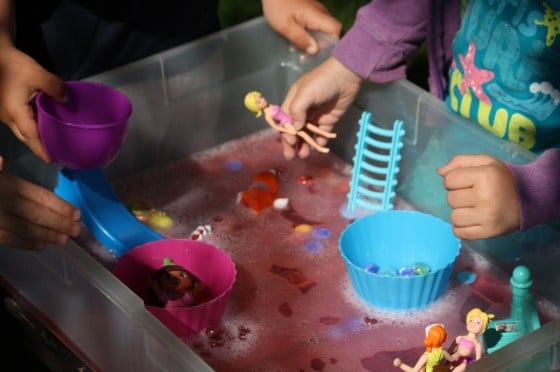 coloured water for polly pool party 