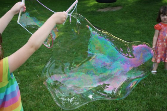 huge bubble made with homemade bubbles solution