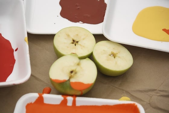 apples and paint for stamping