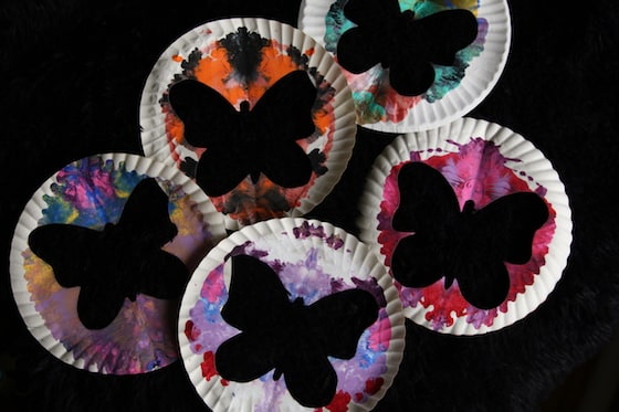 5 butterflies cut out of paper plates