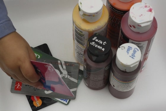 acrylic paints and credit cards