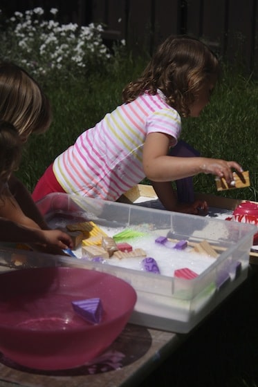 washing blocks in shaving cream and water