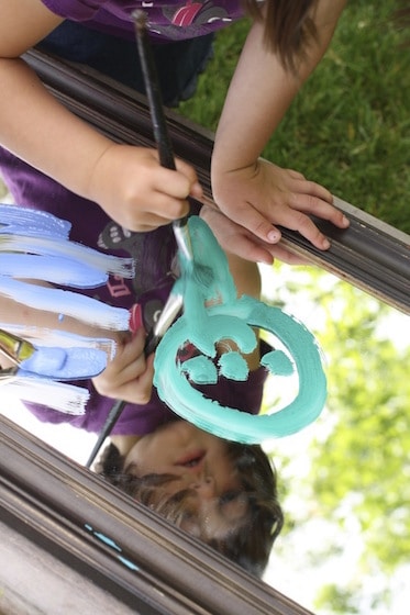 painting on a mirror in preschool