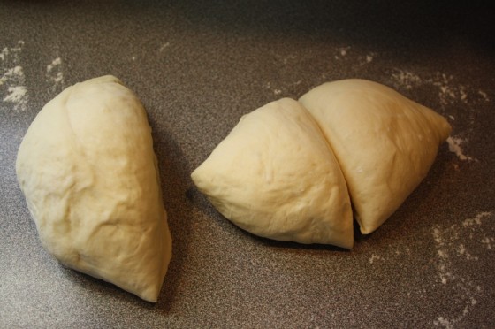 Dinner roll dough cut into 16 wedges