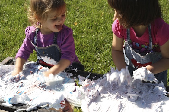 Covering a mirror with shaving cream and food colouring