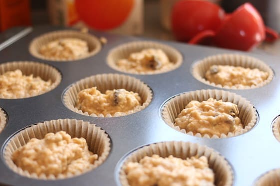 muffin batter in muffin tin