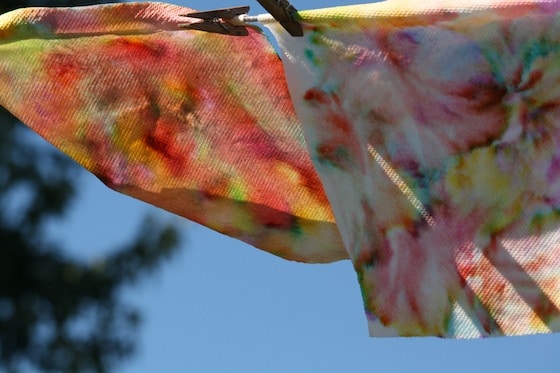 paper towel art drying on clothesline