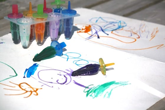 preschoolers group art made with coloured ice 