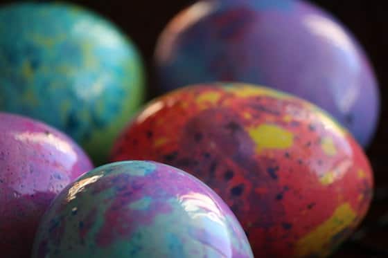 Close up shot of marbleized Easter eggs