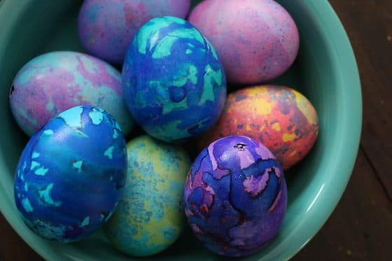 bowl of hand-dyed easter eggs