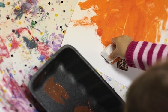 stamping "stems" onto pumpkin art