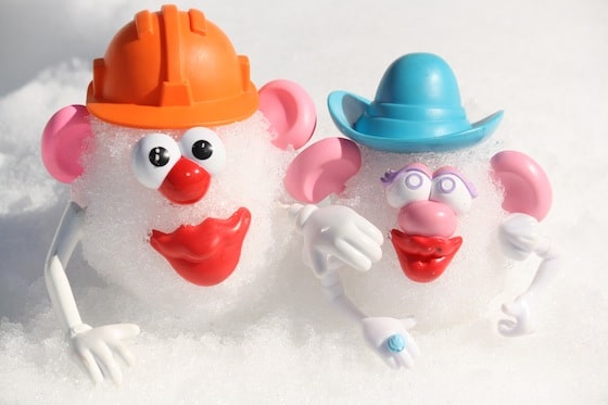 potato heads in the snow