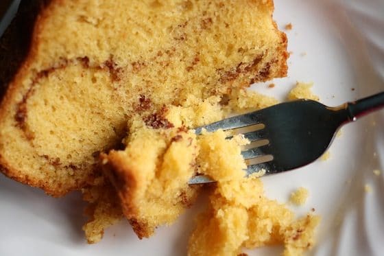 coffee cake with cinnamon and brown sugar swirled through 