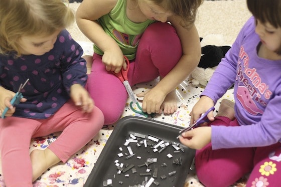 cutting styrofoam - great fine motor / scissor skill development