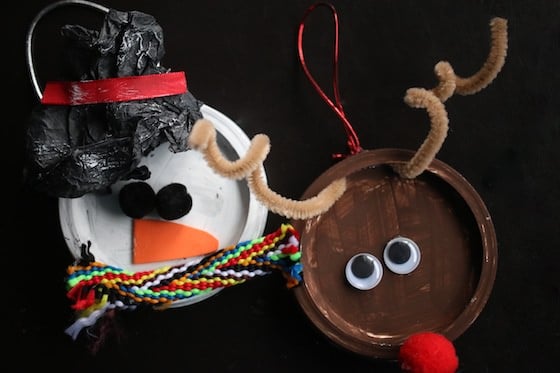 Mason Jar Lid Snowman Ornament and Rudolph Ornament