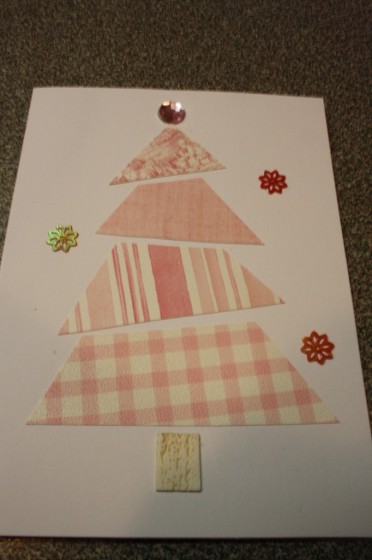 homemade christmas card - christmas tree with pink wallpaper samples