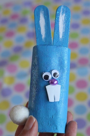 blue, shimmery toilet roll easter bunny