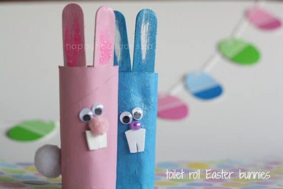 toilet roll Easter bunnies and paint chip garland