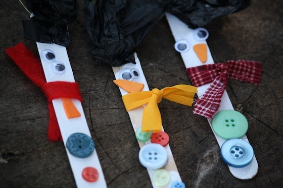 popsicle stick snowman ornaments for kids to make