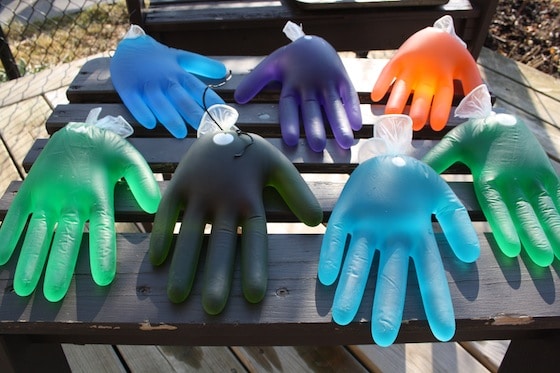 freezing water in latex gloves