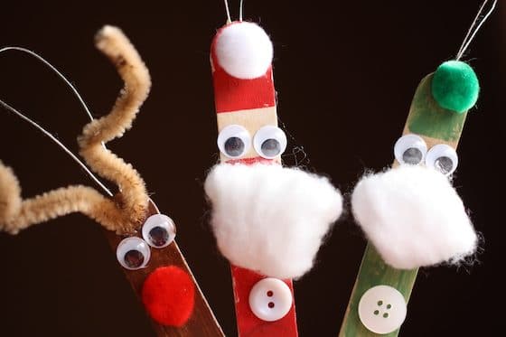 Popsicle Stick Reindeer, Santa and Elf Ornaments