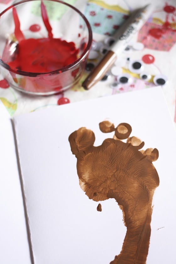 child's footprint for Rudolph footprint card