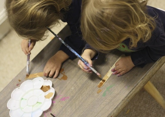 painting craft stick "tree trunks"