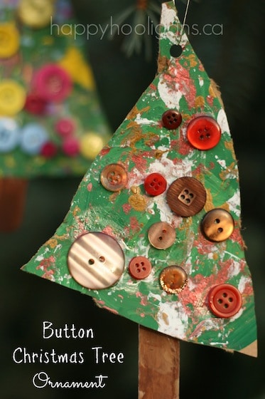 Brown and Red Button Cardboard Christmas Tree Ornament