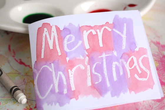 homemade Christmas card with paint resist technique