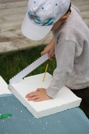 cutting with a cake decorating tool - building with styrofoam