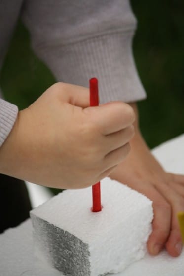 building with styrofoam - imaginary play, fine motor control