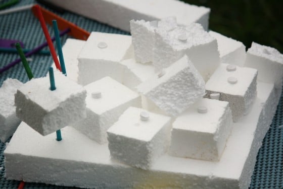 styrofoam pieces connected with golf tees